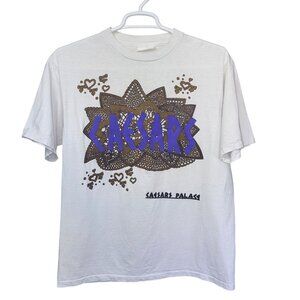 CAESARS Vintage Short Sleeve T-Shirt Unisex One Size White Cotton Graphic Design